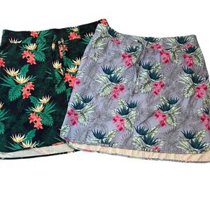 Duluth Trading‎ Co Tropical Floral Print Elastic Waist Skirts Size M Lot of 2